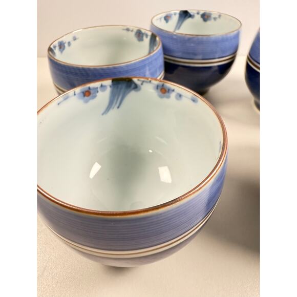 Set of 5 Japanese Ceramic Tea Cups Blue Asian Teacups from Tokyo Japan NIB - Picture 5 of 5